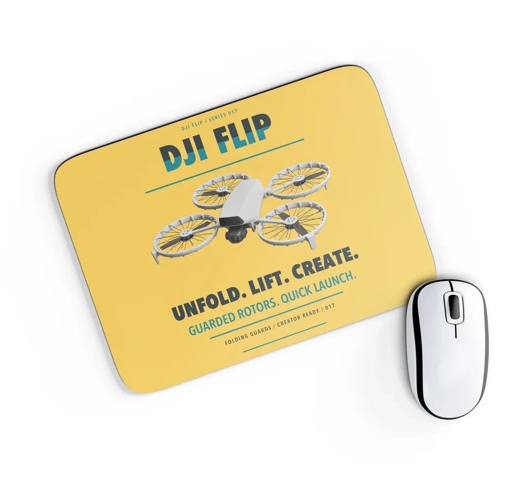 DJI Flip design on yellow rectangle mouse pad