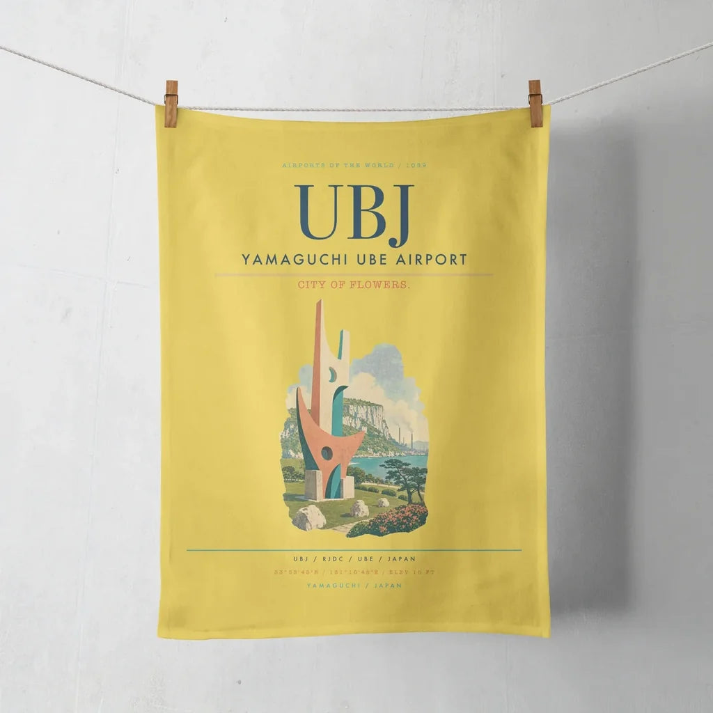 Yamaguchi Ube Airport (UBJ) design on yellow towel