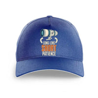 Thumbnail for Long Lens Short Patience design on blue printed hat