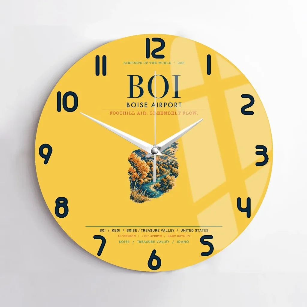 Boise Airport (BOI) design on yellow no frame wall clock