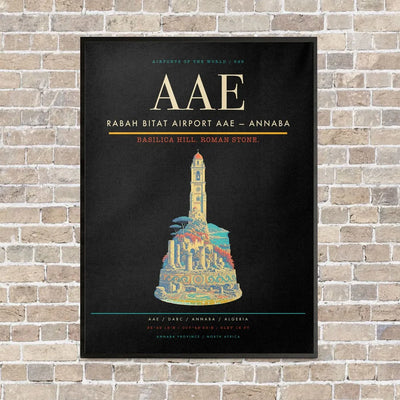 Rabah Bitat Airport AAE — Annaba vertical canvas print - framed - black background