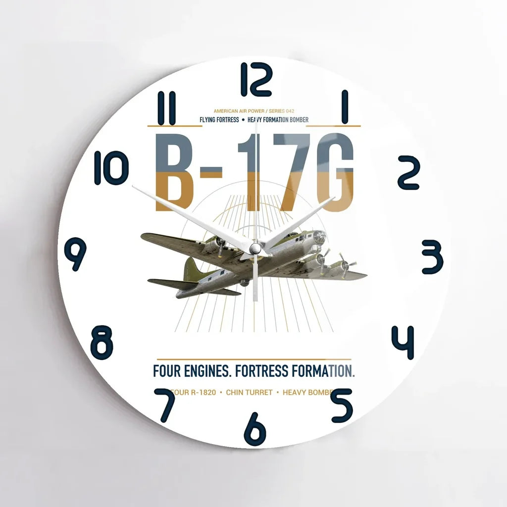 B-17G Flying Fortress design on white no frame wall clock