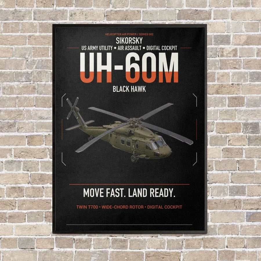 Sikorsky UH-60M Black Hawk vertical canvas print - framed - black background