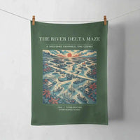 Thumbnail for VINTAGE G4274 - The River Delta Maze - Designed Towels design on darkgreen