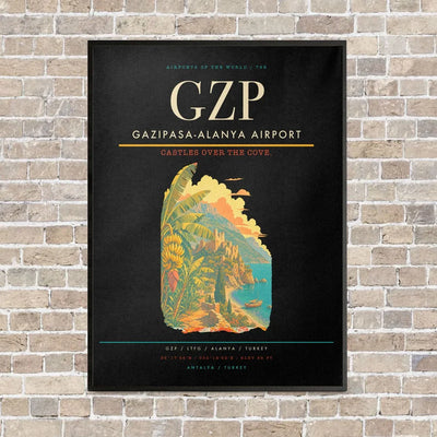 Gazipasa-Alanya Airport GZP vertical canvas print - framed - black background