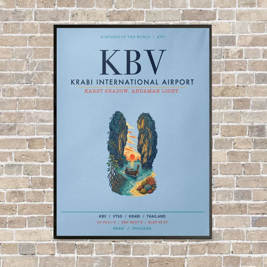 Krabi International Airport KBV vertical canvas print - framed - light blue background