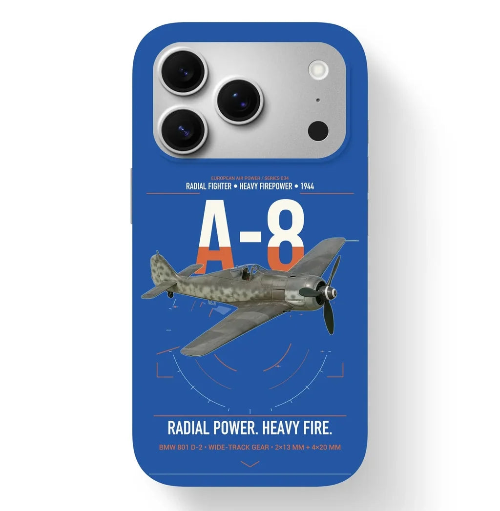 Focke-Wulf Fw 190A-8 design on blue magsafe iphone case, for iPhone 17 Pro