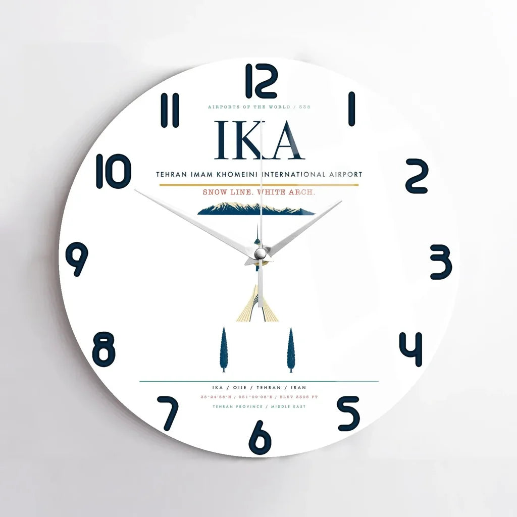 Tehran Imam Khomeini International Airport (IKA) design on white no frame wall clock