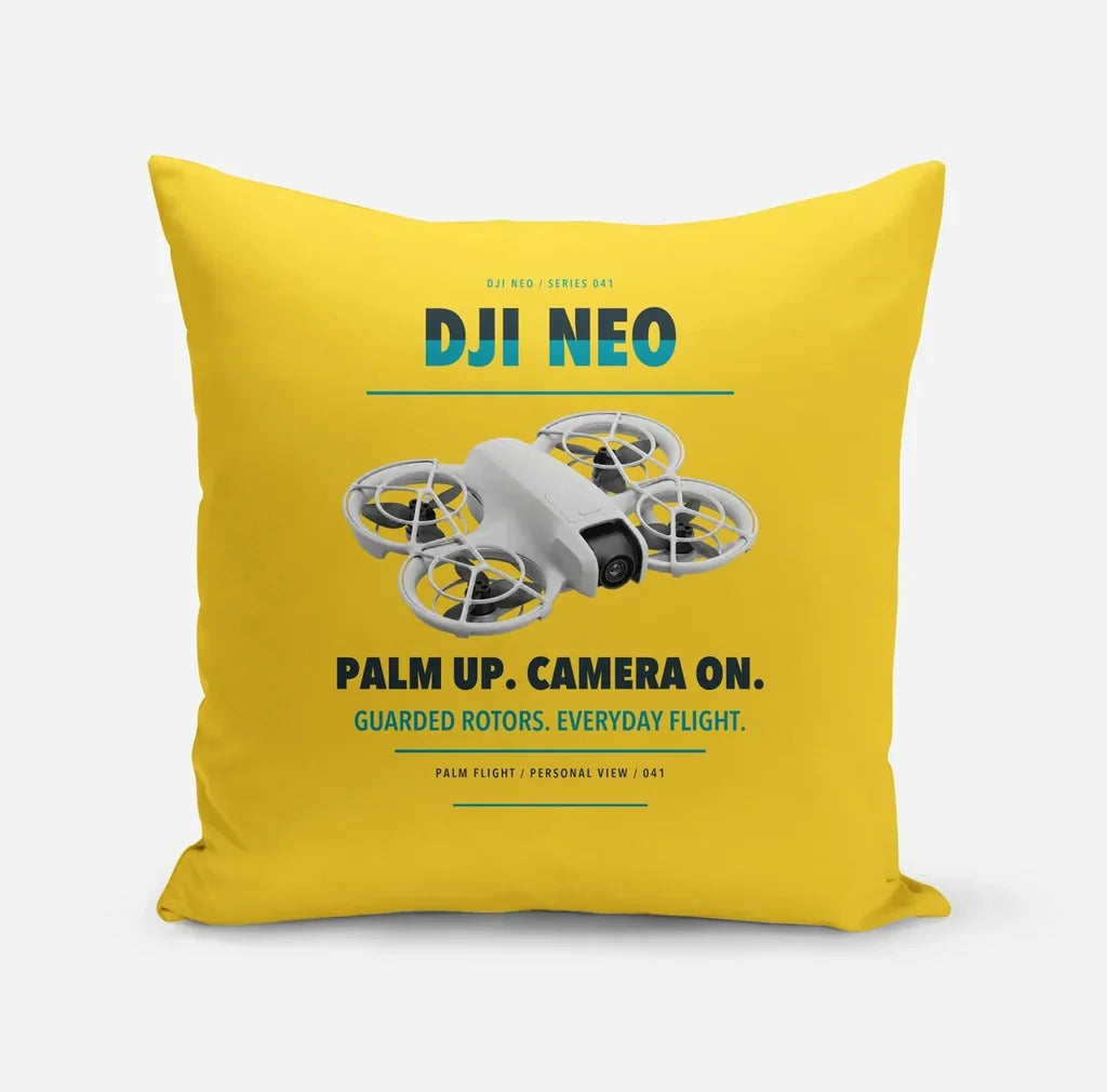 DJI Neo design on yellow pillow