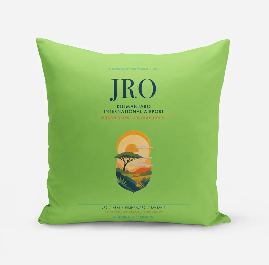 Kilimanjaro International Airport (JRO) design on light green pillow