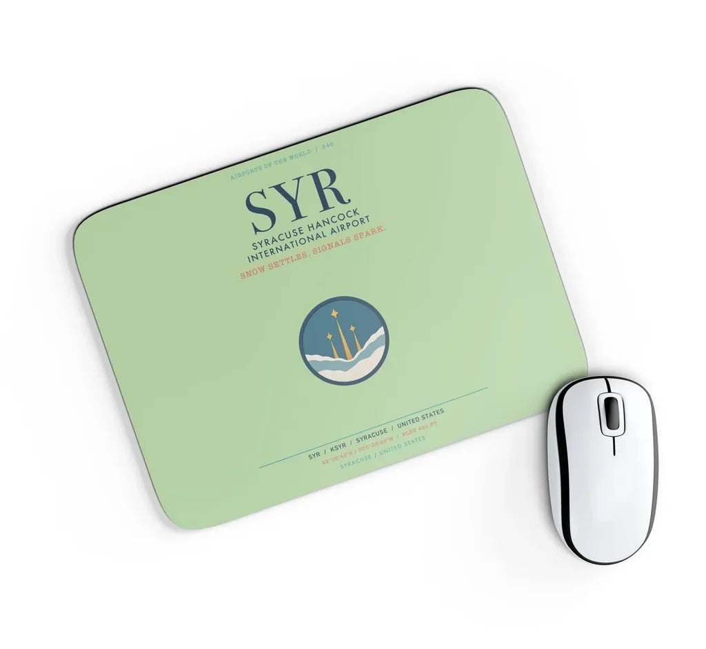 Syracuse Hancock International Airport (SYR) design on light green rectangle mouse pad