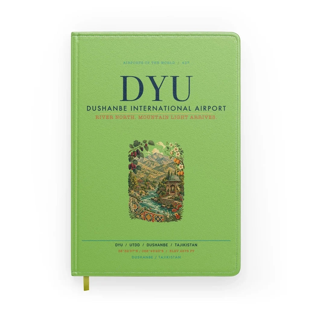 Dushanbe International Airport (DYU) design on light green notebook