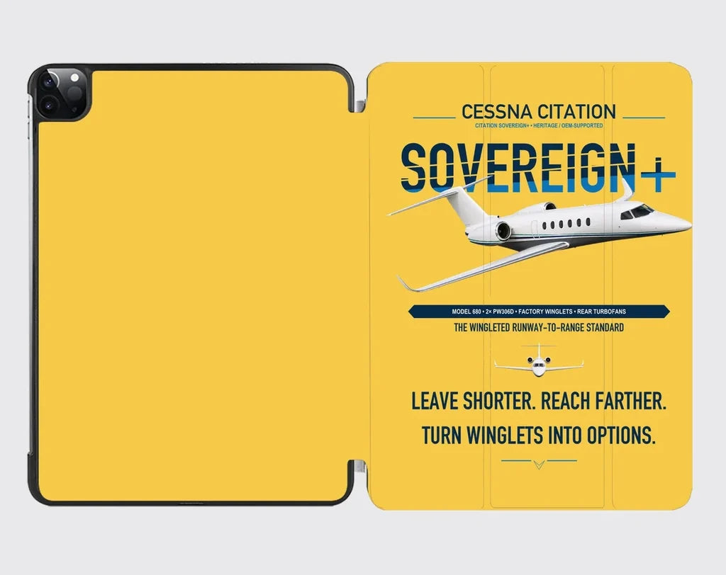 Cessna Citation Sovereign+ design on yellow ipad tablet case