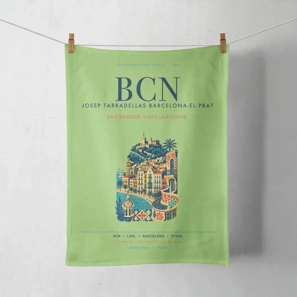 Josep Tarradellas Barcelona-El Prat Airport (BCN) design on light green towel