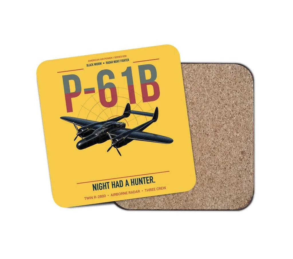 P-61B Black Widow design on yellow 1 piece coaster