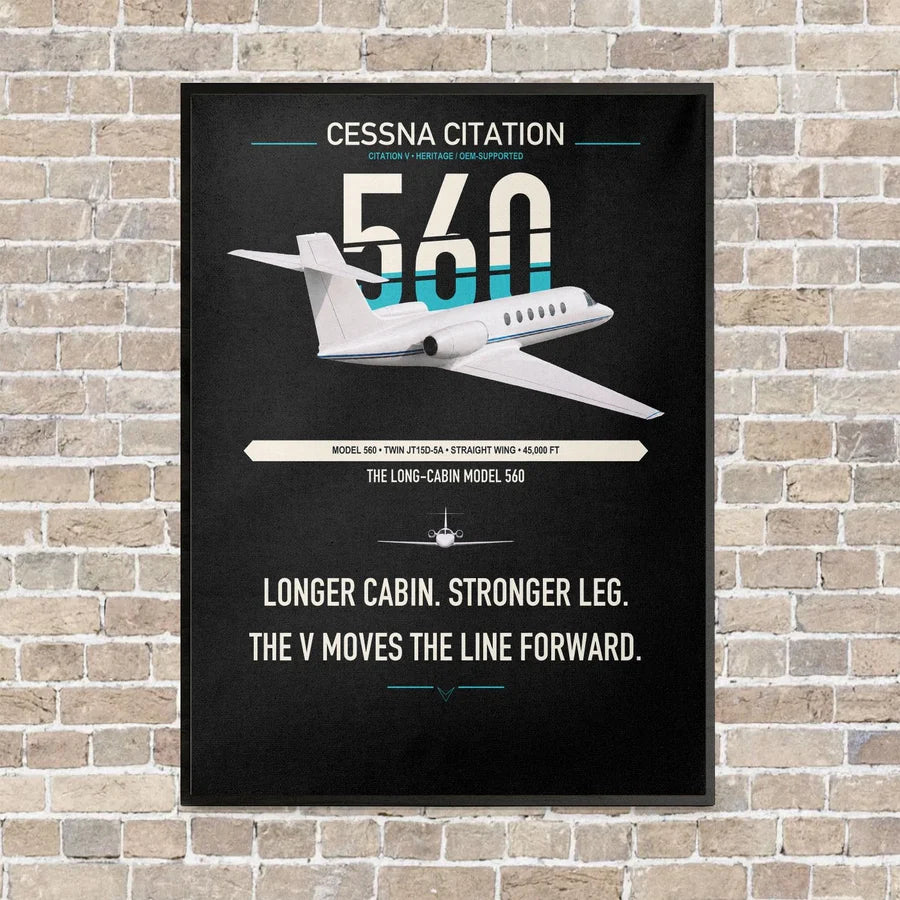 Cessna Citation 560 - Citation V vertical canvas print - framed - black background