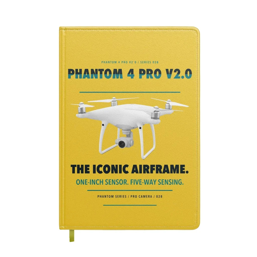 DJI Phantom 4 Pro V2.0 design on yellow notebook