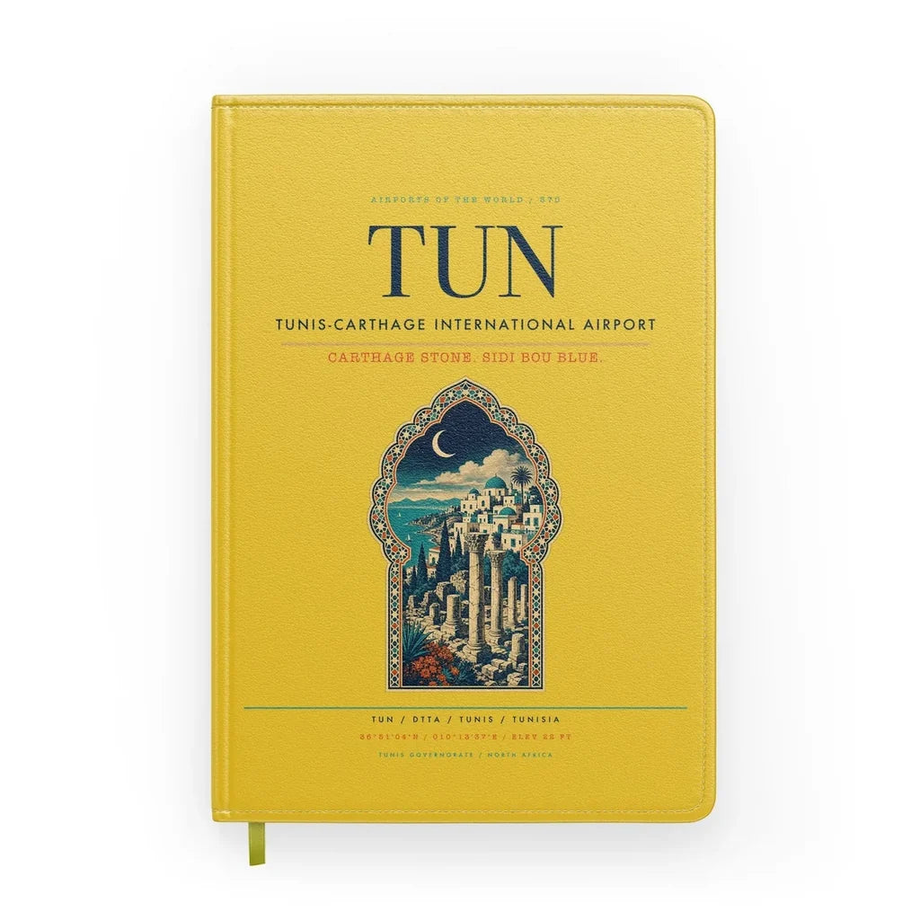 Tunis-Carthage International Airport (TUN) design on yellow notebook