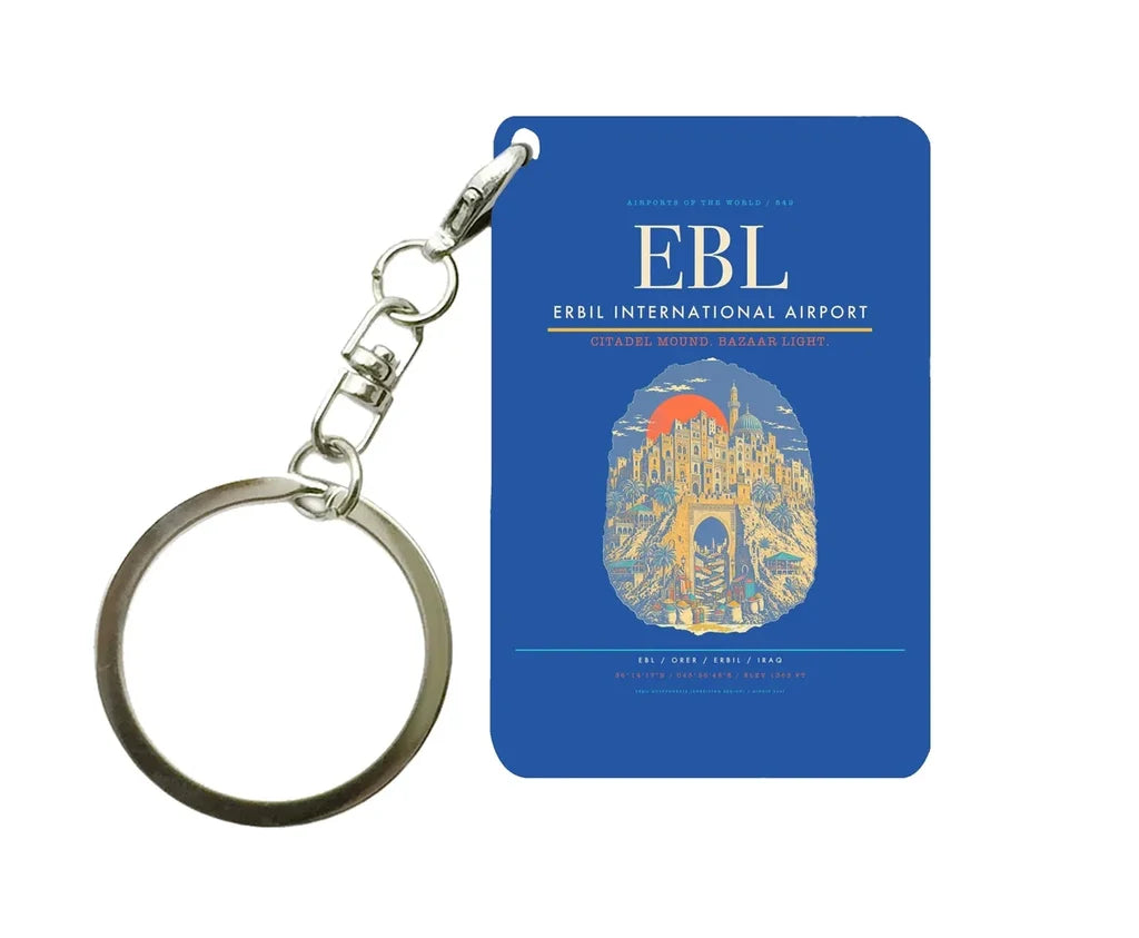 Erbil International Airport EBL Key Chain design on blue key chain