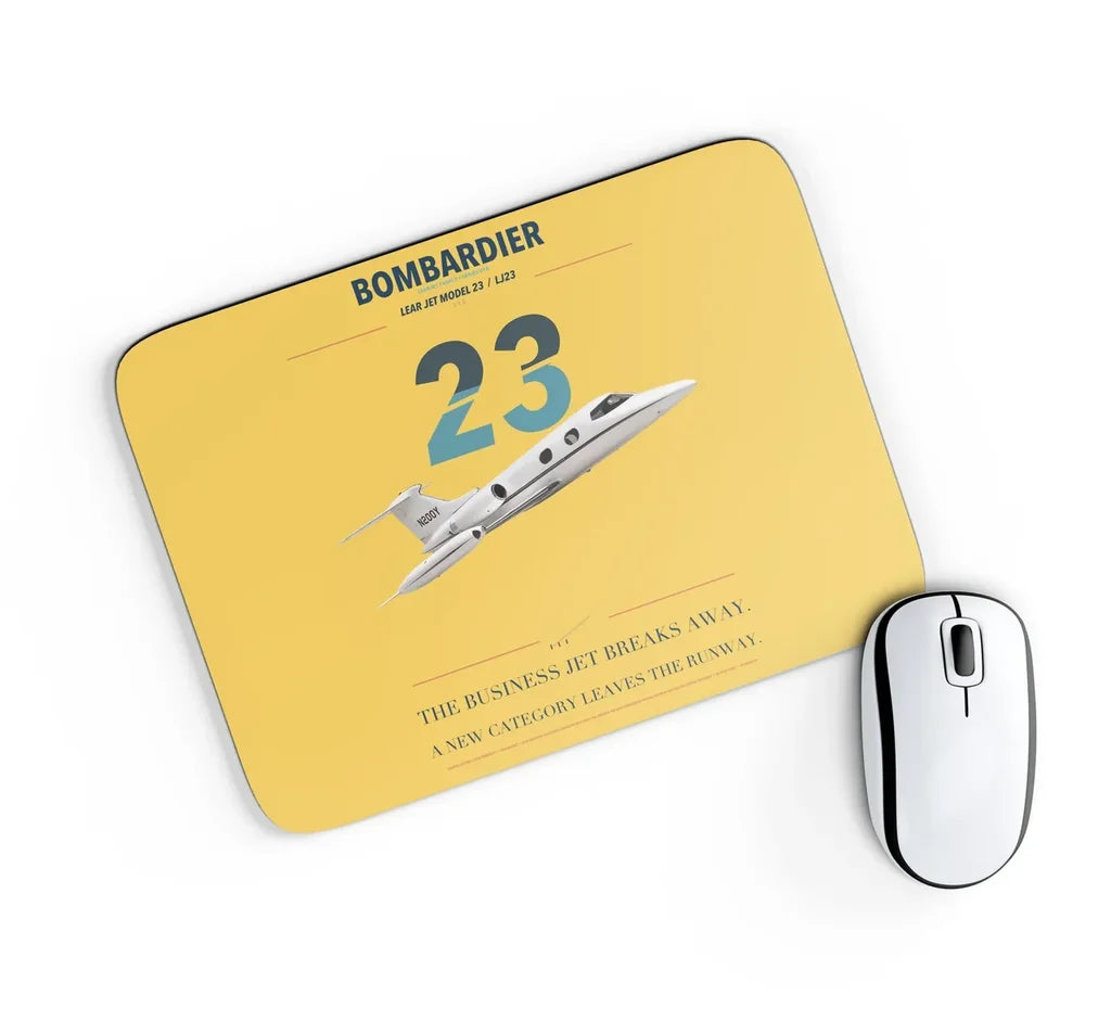 Bombardier Learjet 23 design on yellow rectangle mouse pad
