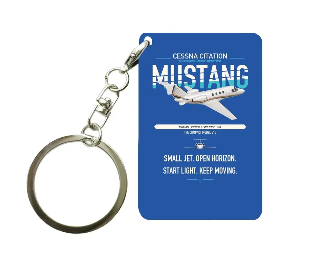 Cessna Citation Mustang design on blue designed key chain, double-side print
