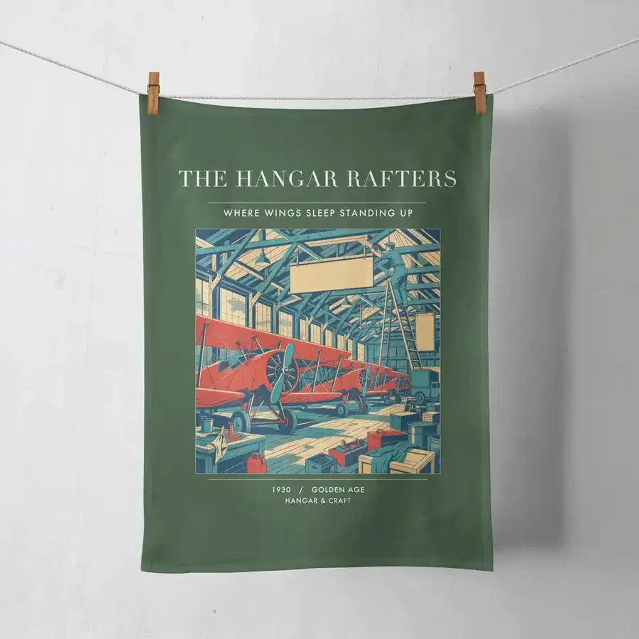 VINTAGE G4166 - The Hangar Rafters - Designed Towels design on darkgreen