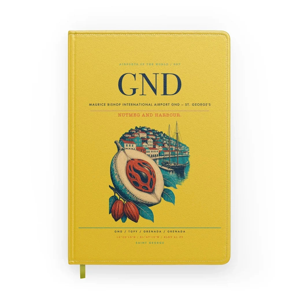 Maurice Bishop International Airport (GND) design on yellow notebook