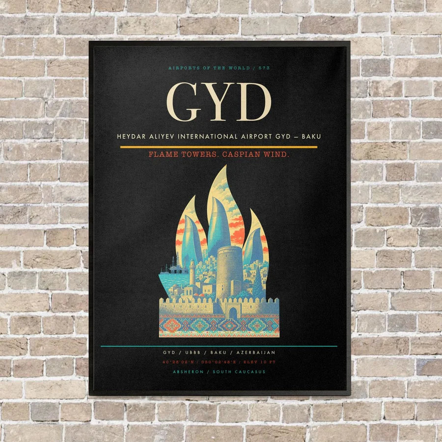 Heydar Aliyev International Airport GYD — Baku vertical canvas print - framed - black background