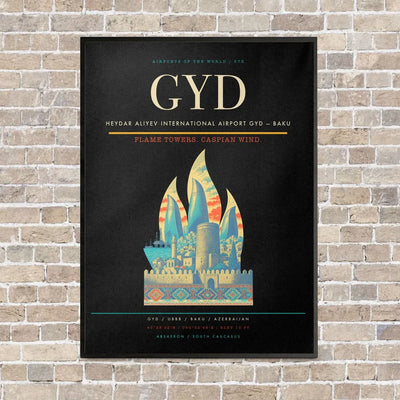 Heydar Aliyev International Airport GYD — Baku vertical canvas print - framed - black background