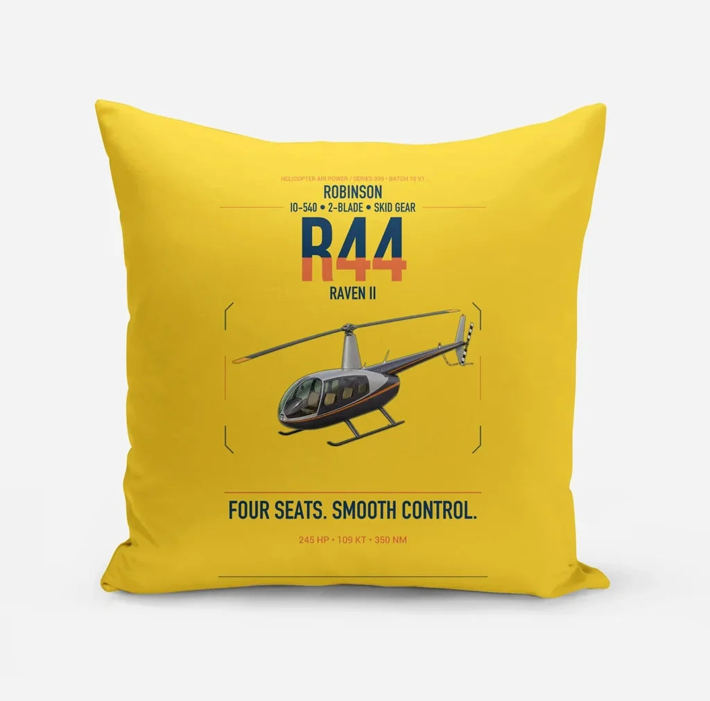 Robinson R44 Raven II design on yellow pillow