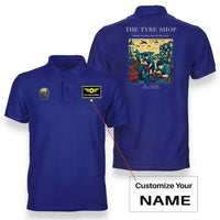 Thumbnail for VINTAGE G4535 - The Tyre Shop - Double-Side Polo T-Shirt design on blue+name