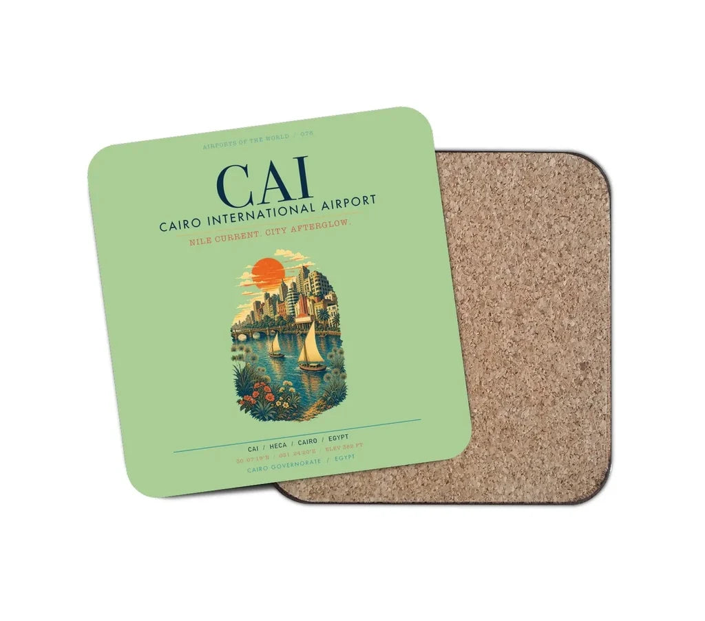 Cairo International Airport (CAI) design on light green 1 piece coaster