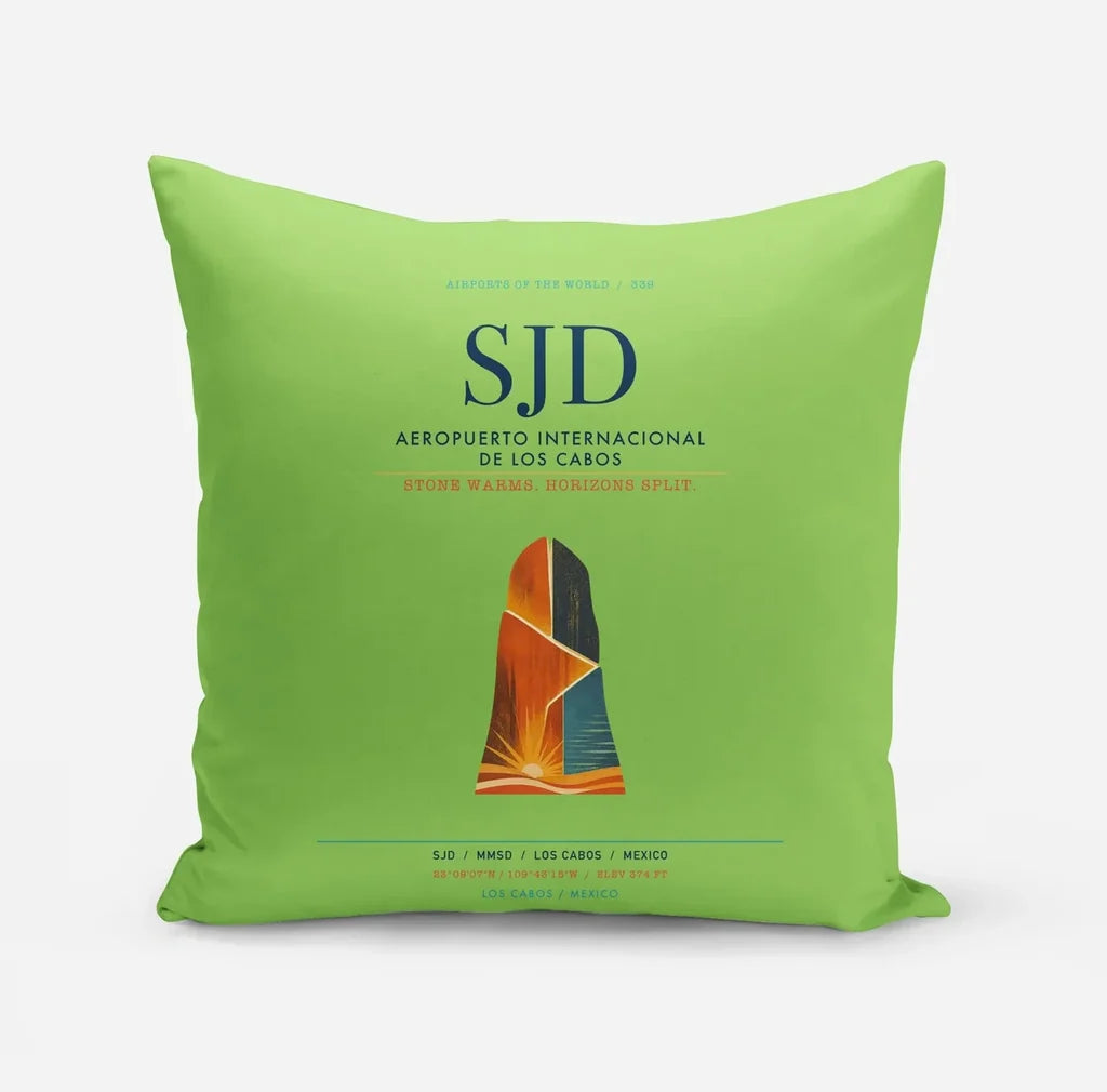 Aeropuerto Internacional de Los Cabos (SJD) design on light green pillow