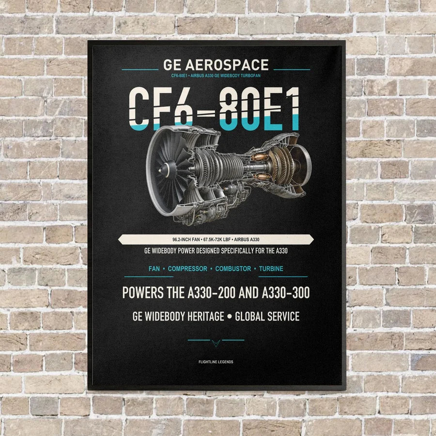 CF6-80E1 vertical canvas print - framed - black background
