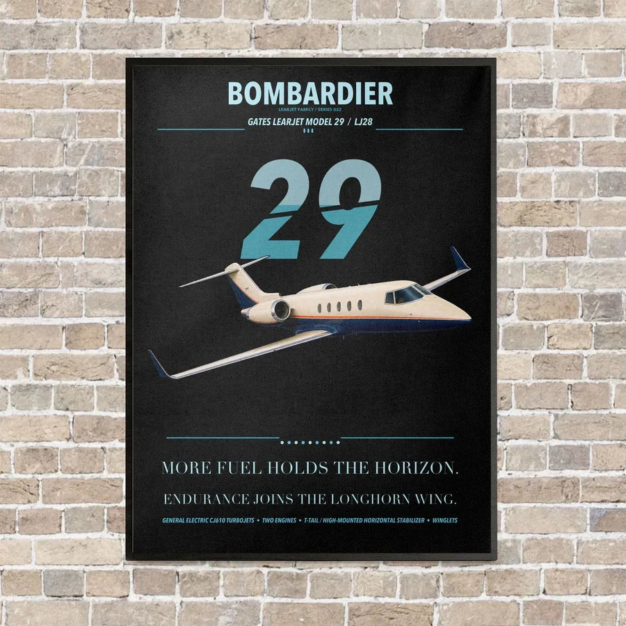 Bombardier Learjet 29 vertical canvas print - framed - black background
