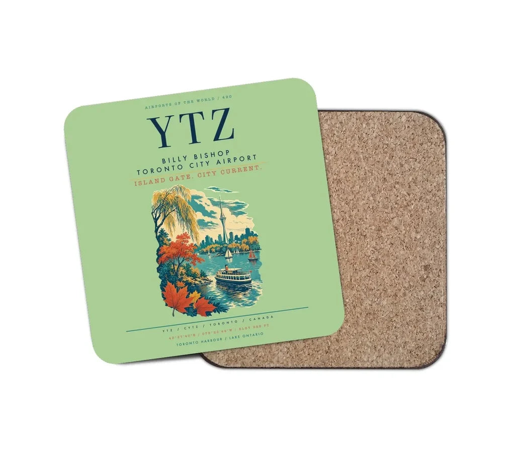 Billy Bishop Toronto City Airport (YTZ) design on light green 1 piece coaster