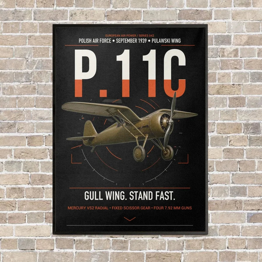 PZL P.11c vertical canvas print - framed - black background
