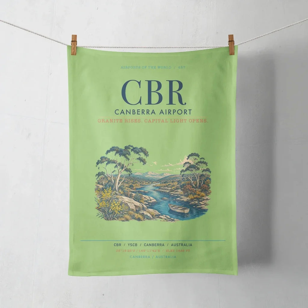 Canberra Airport (CBR) design on light green towel