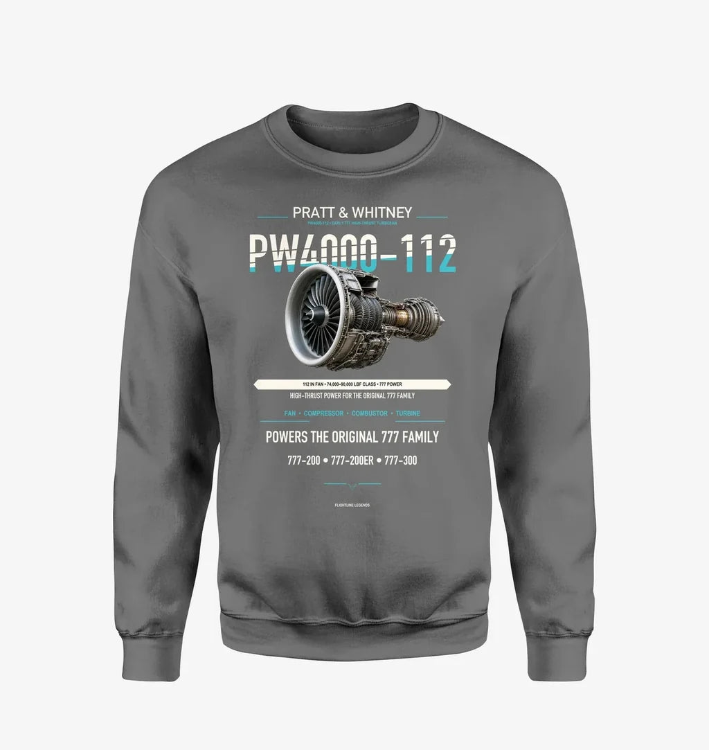 PW4000-112 design on gray sweatshirt