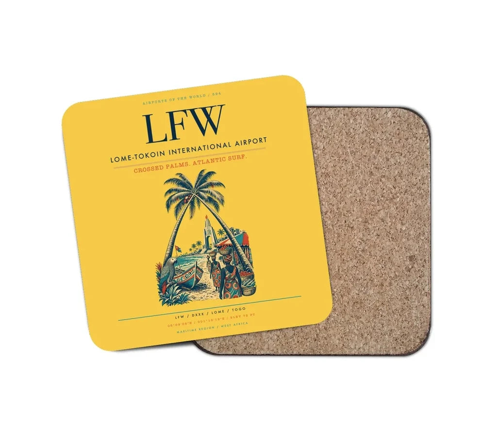Lome-Tokoin International Airport (LFW) design on yellow 1 piece coaster