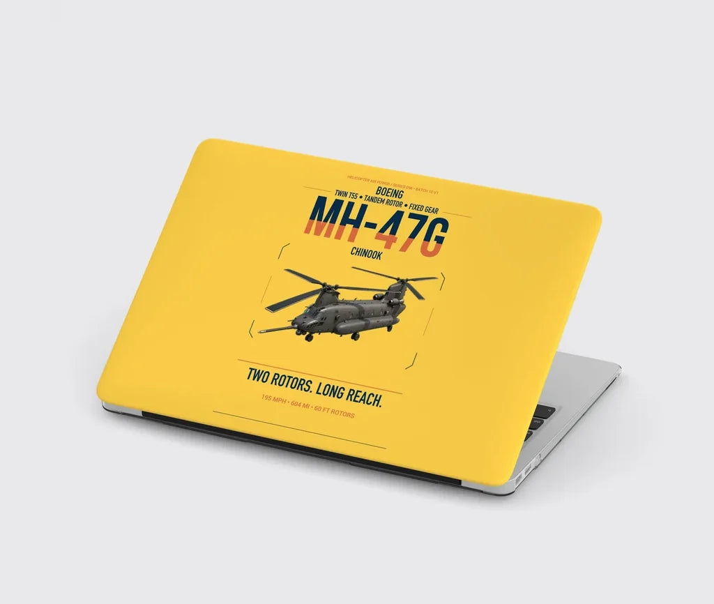 Boeing MH-47G Chinook design on yellow MacBook case
