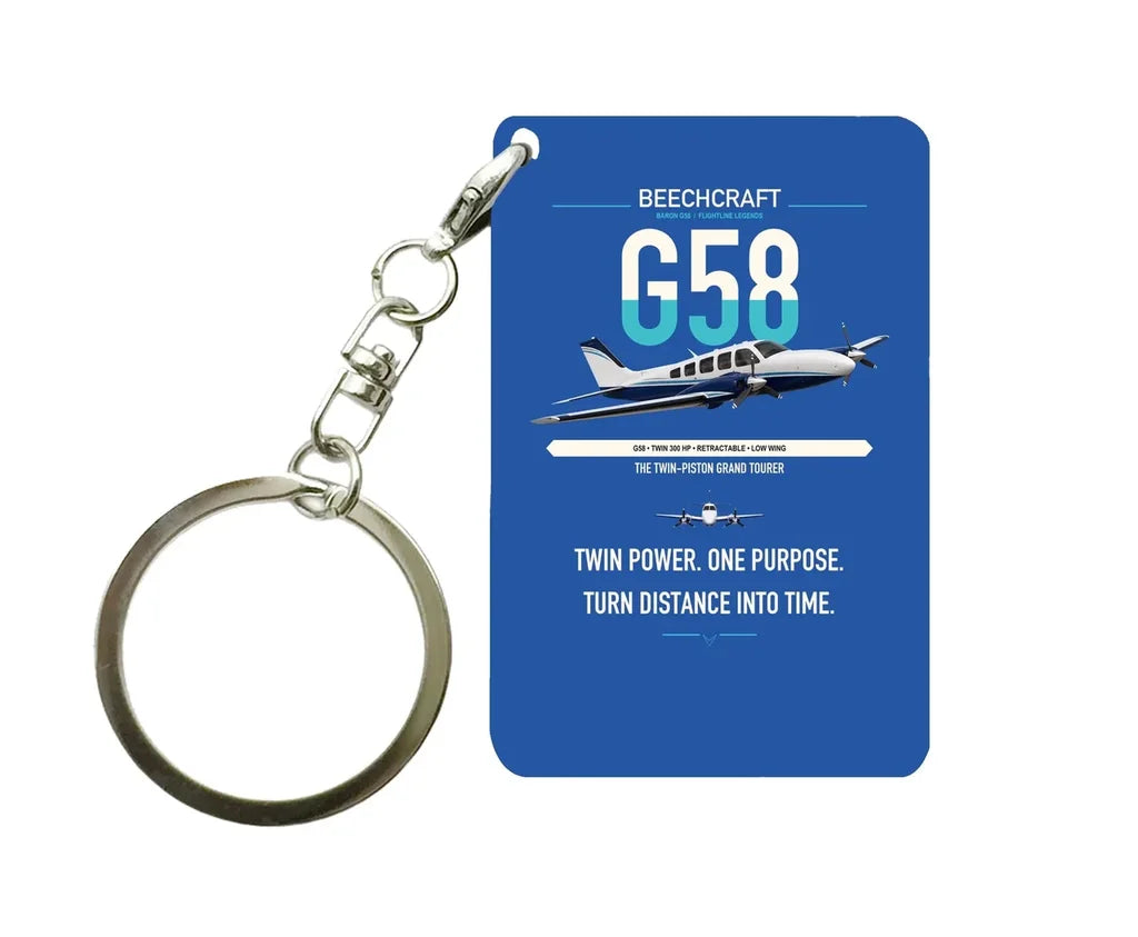 Beechcraft Baron G58 design on blue designed key chain, double-side print