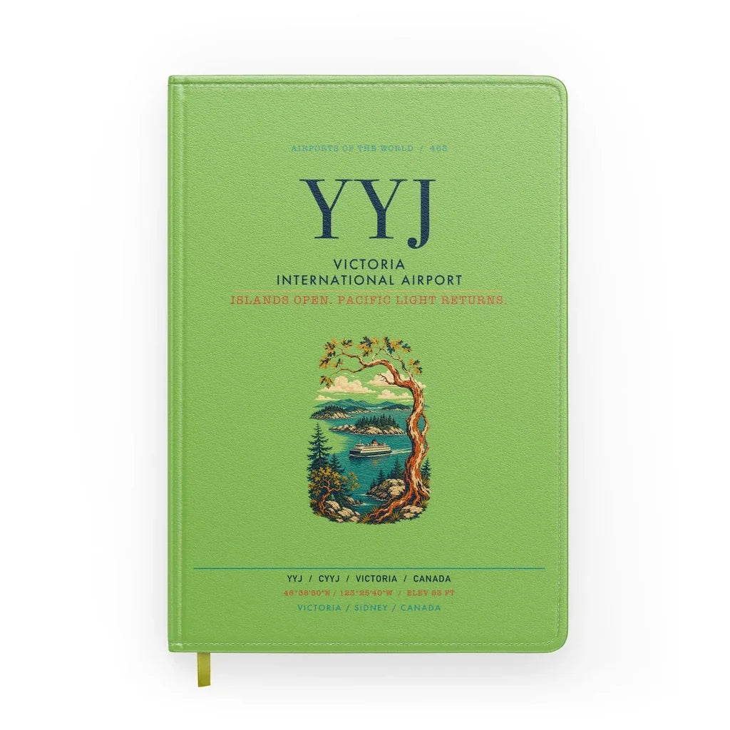 Victoria International Airport (YYJ) design on light green notebook