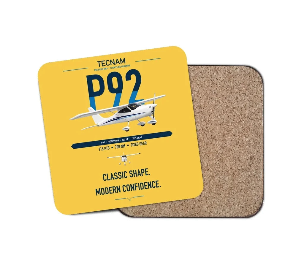Tecnam P92 Echo MkII design on yellow 1 piece coaster