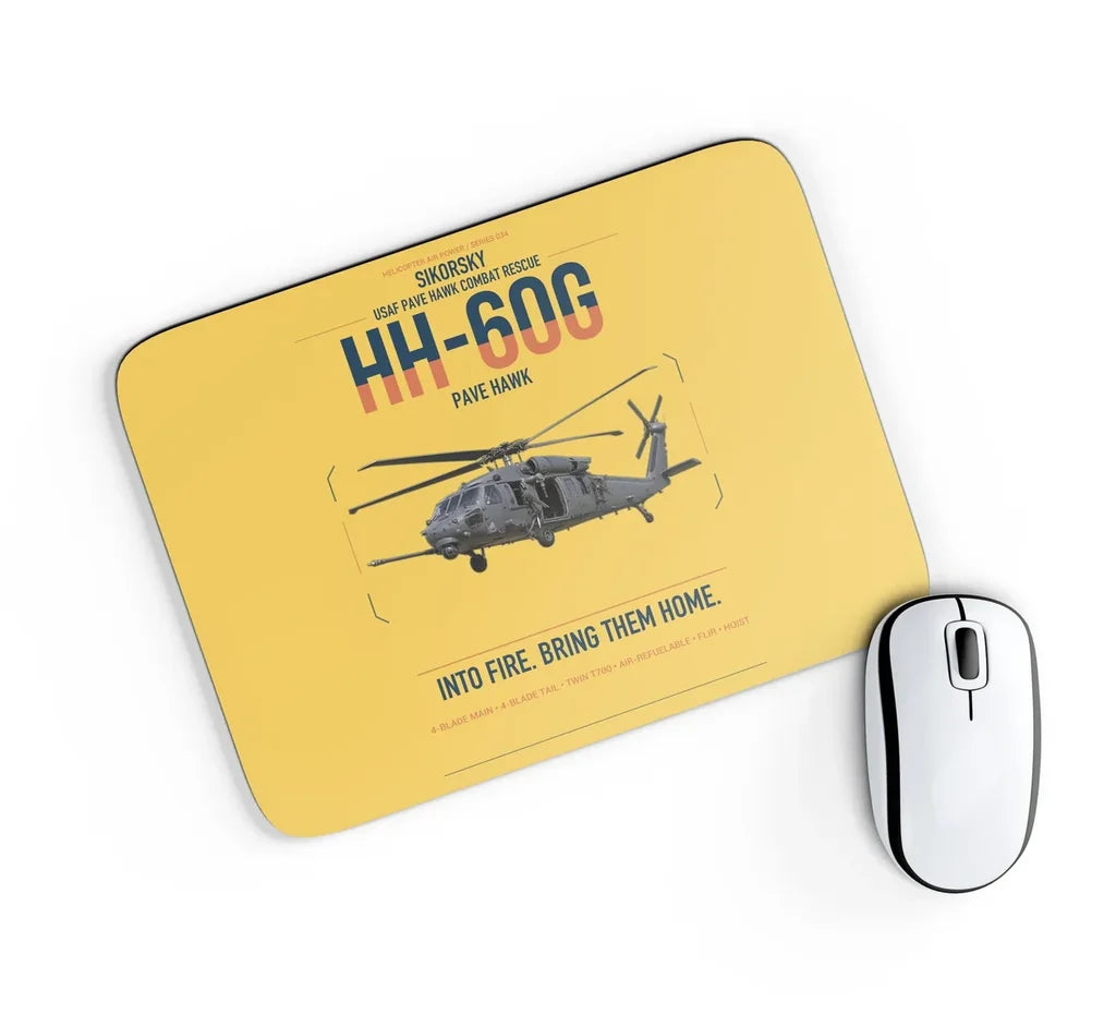 Sikorsky HH-60G Pave Hawk design on yellow rectangle mouse pad