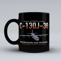 Thumbnail for C-130J-30 Super Hercules design on black ceramic mug, double-side print