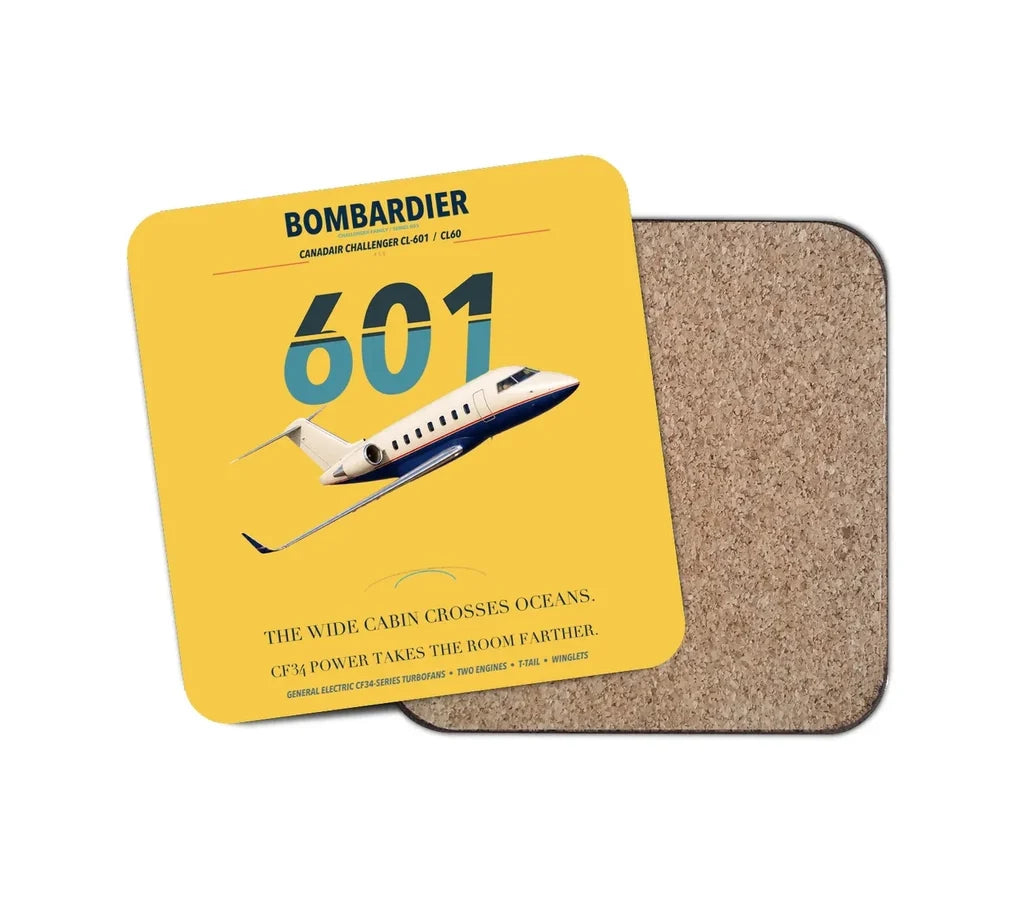 Bombardier Challenger 601 design on yellow 1 piece coaster