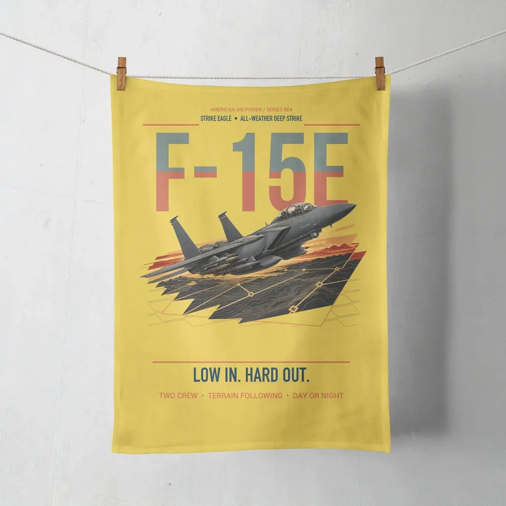 F-15E Strike Eagle design on yellow towel