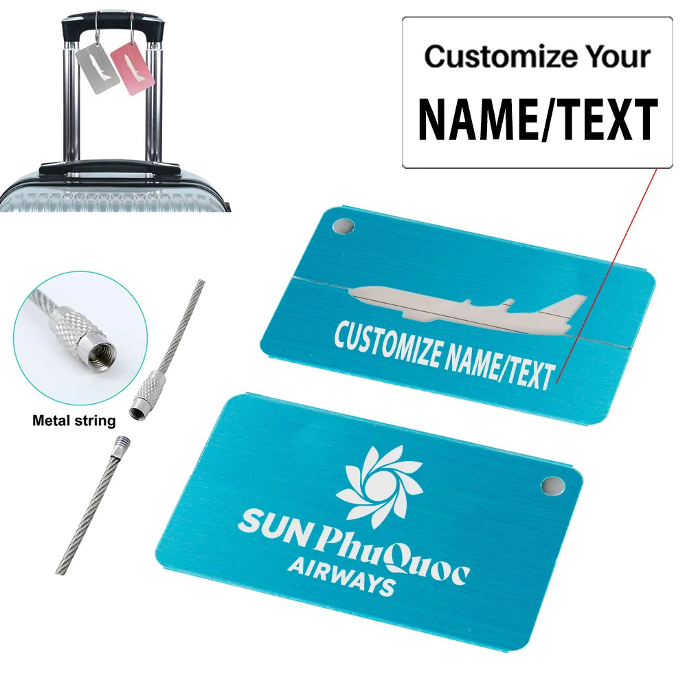 Sun Phu Quoc Airways Aluminum Airplane Luggage tag, Blue + NAME