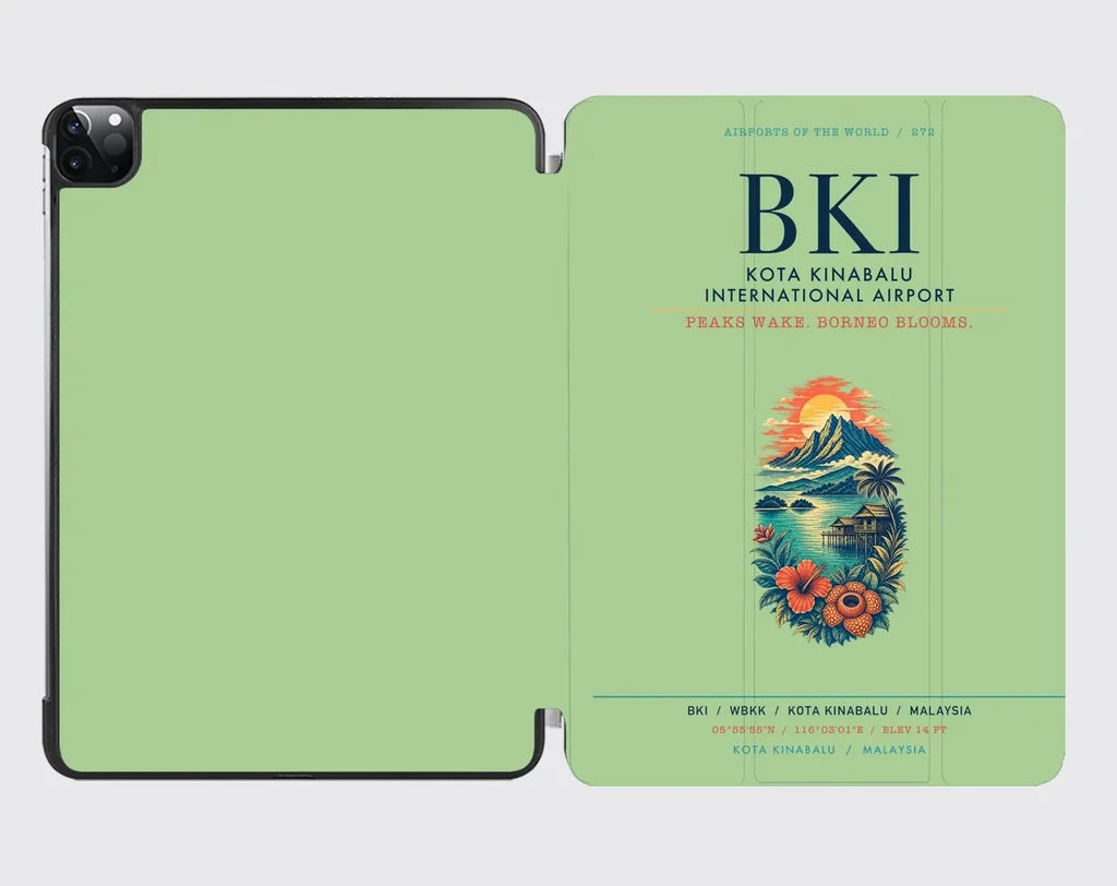 Kota Kinabalu International Airport (BKI) design on light green ipad tablet case